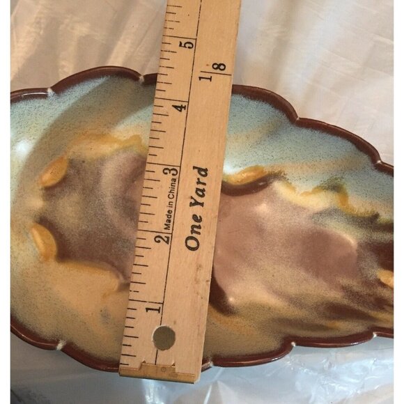 Vintage Frankoma Pottery Leaf Dish #225 Desert Gold 9” Long 4.5” Wide Footed - Picture 8 of 12